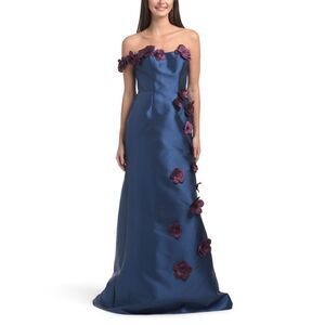 RENE BY RENE RUIZ One Shoulder gown with 3d floral appliqués Sz 12 NWT